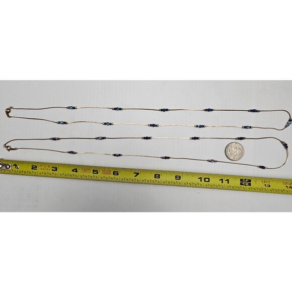 Vintage Gold Tone Herringbone Necklaces With Dainty Stones Marked Korea - Picture 2 of 4